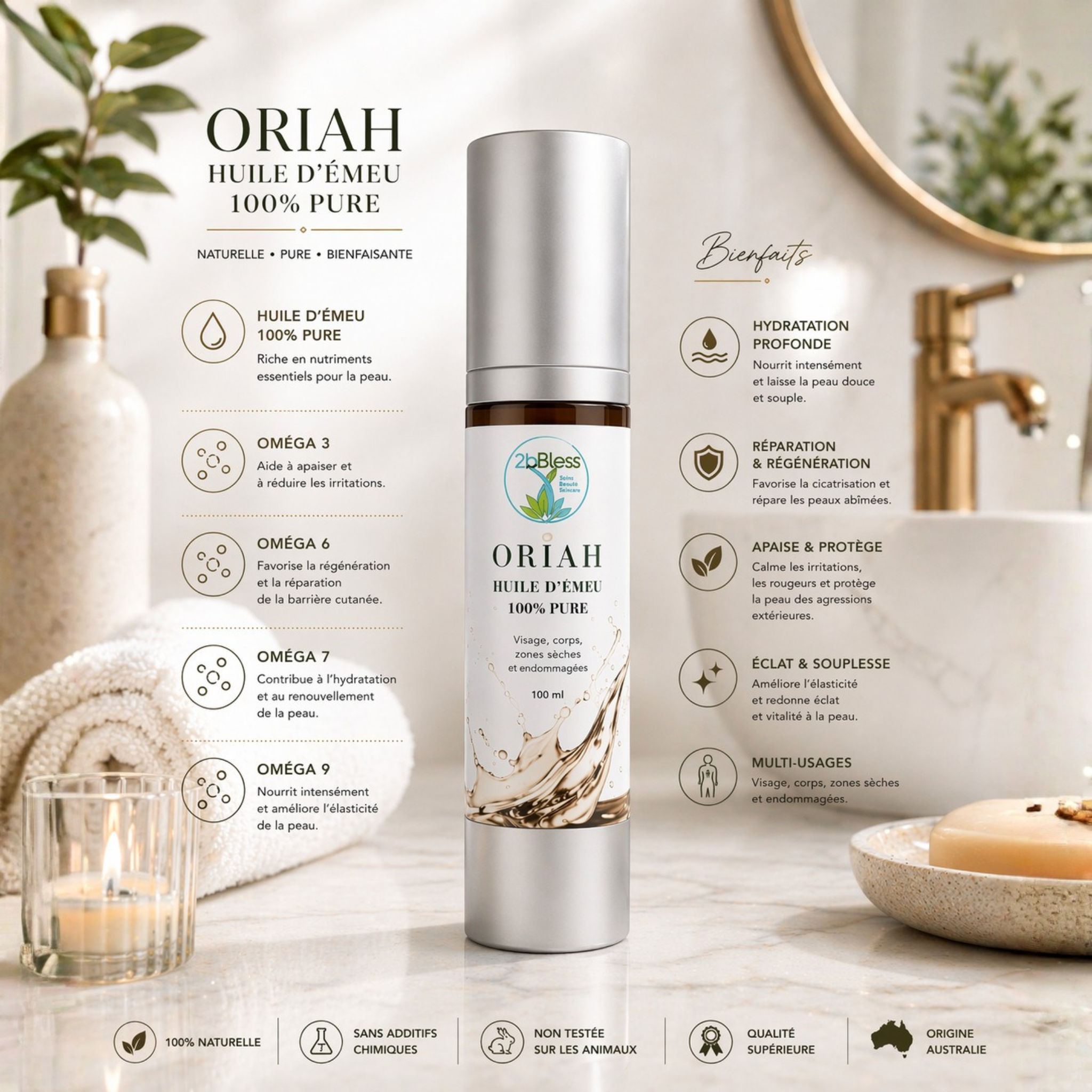 ORIAH Huile d’Émeu 100% PURE 100ml
