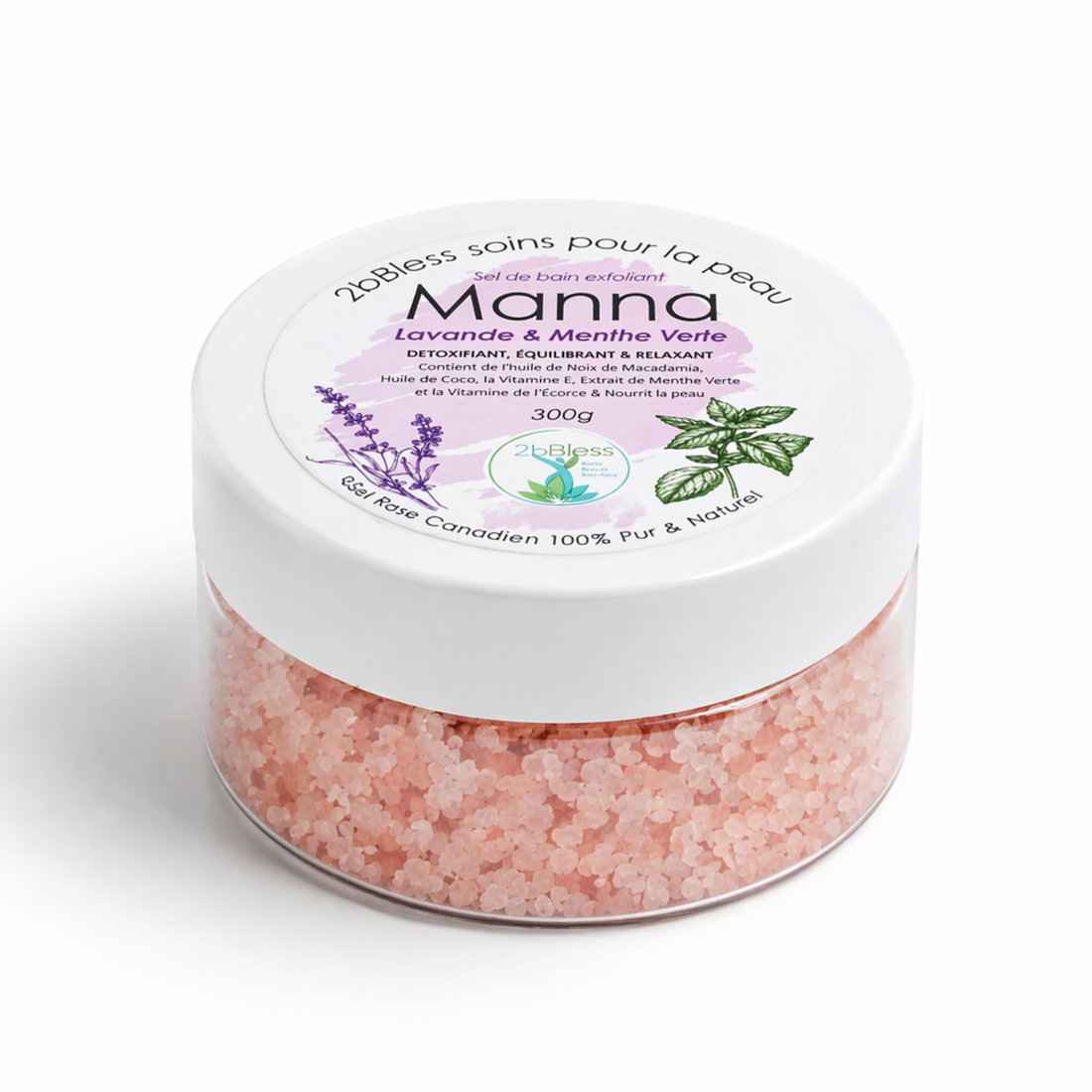 Sales de baño MANNA de lavanda y menta verde, 100% puras y naturales, 300 g